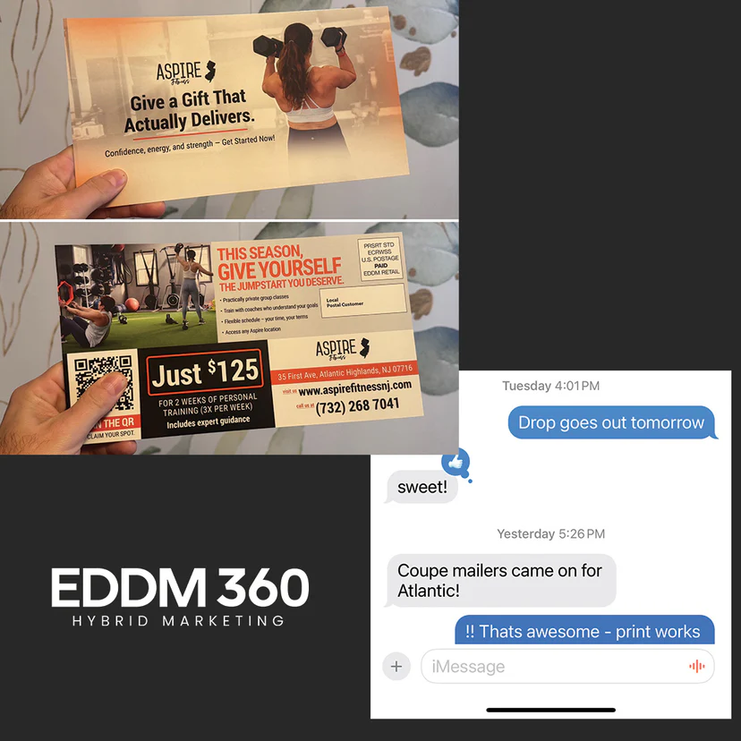 Aspire Fitness adult personal-training EDDM postcards, printed and dropping across Atlantic Highlands, NJ